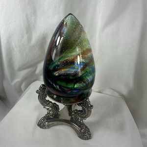 Vintage Godinger Silver Stand Hollow Art Glass Egg Teardrop Shade Globe Lantern